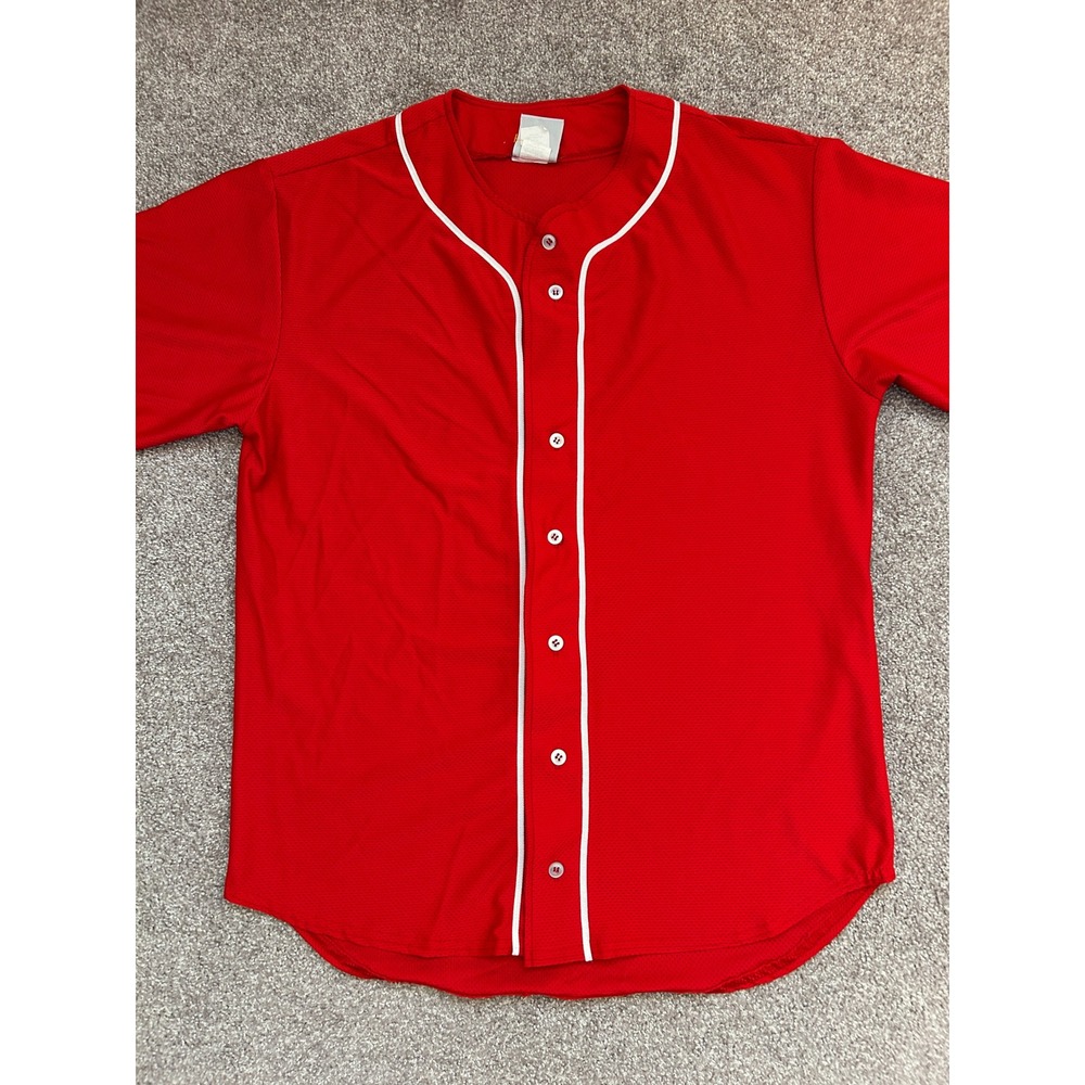 Retro Vibe Sports Baseball Jersey Mens Medium Red Excellent Mesh Button Up N4184
